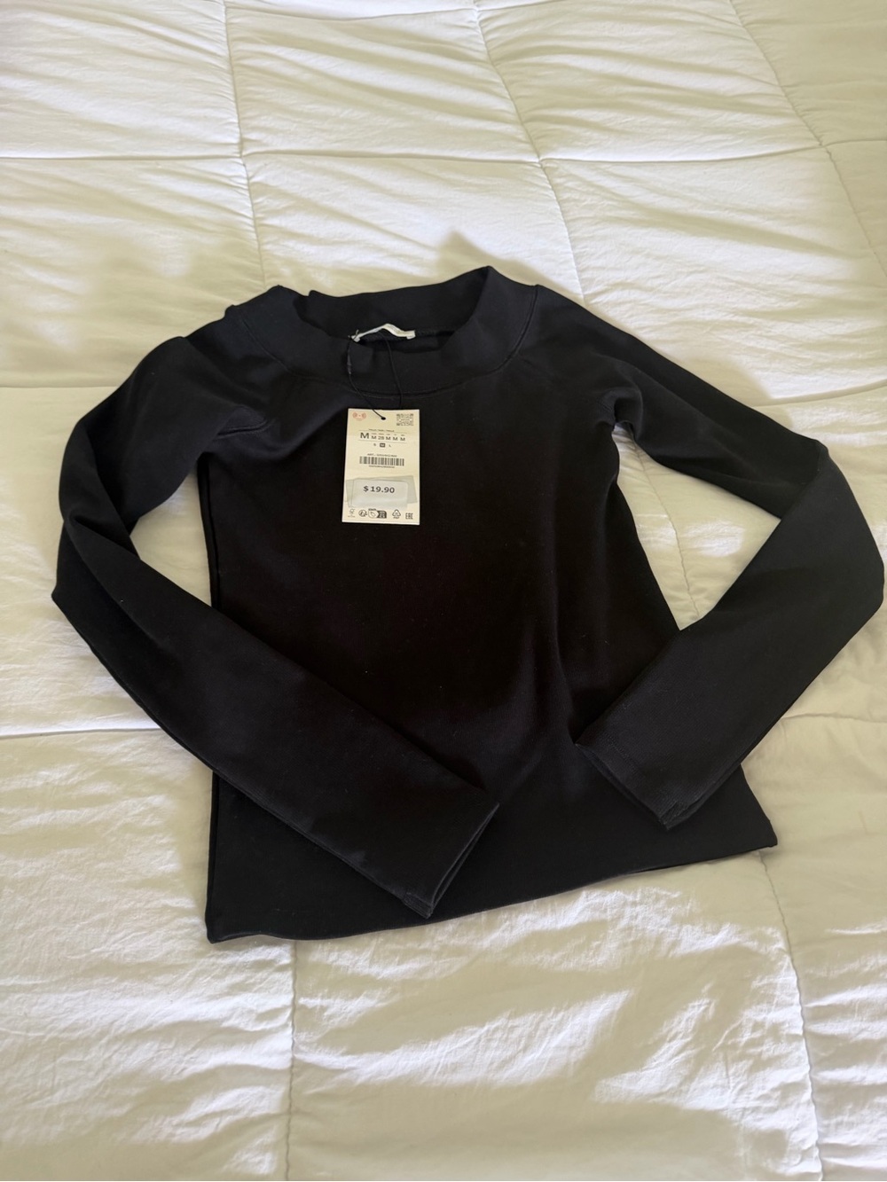 Zara Black  Long Sleeve Crewneck Top
